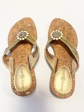 Lindsay Phillips SwitchFlops Gold Cork Jeweled Sandals Flip Flops Size 6 Y2K